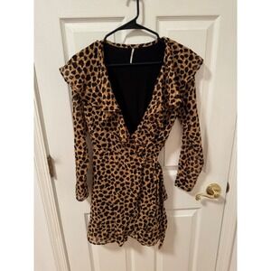 Free People Leopard wrap style tie‎ waist dress